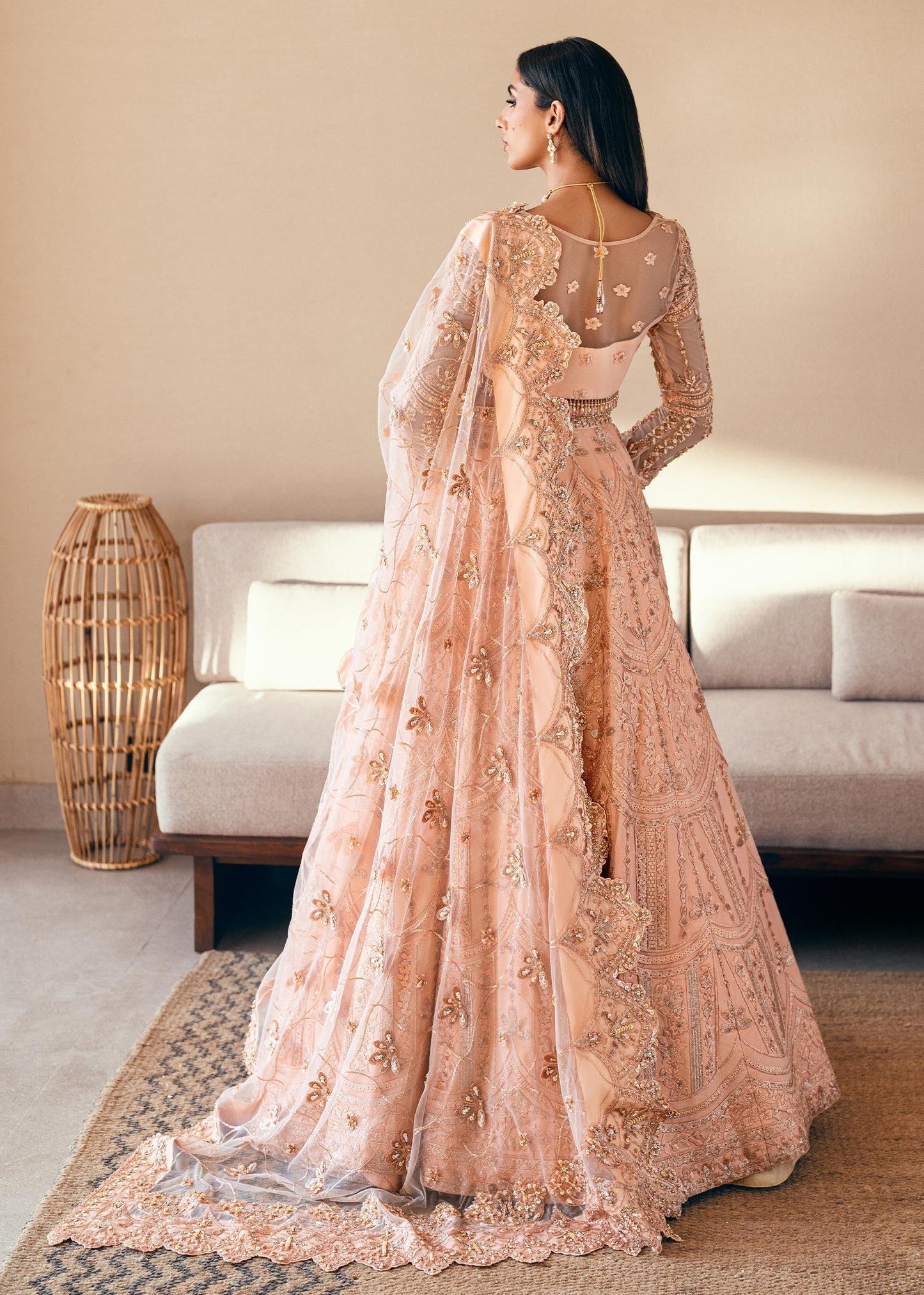 Waqas Shah | Amariage Luxury Formals | Coral Bliss S Peach Net