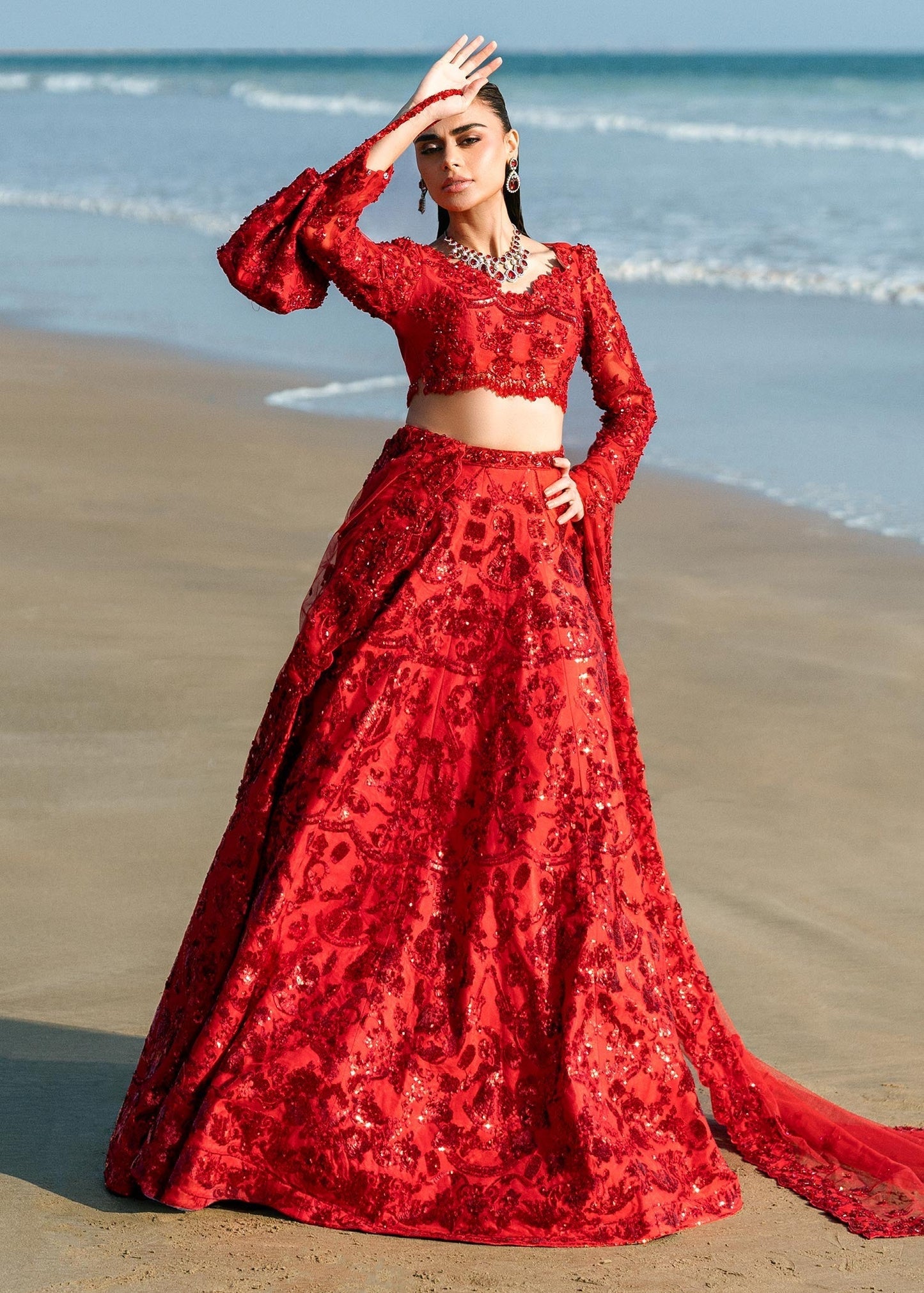Waqas Shah | Amariage Luxury Formals | Ruby L Red Net