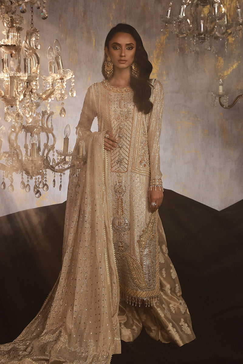 Wardha Saleem | Layla Wedding Formals | Layla-12 M Ivory Shimmer Chiffon