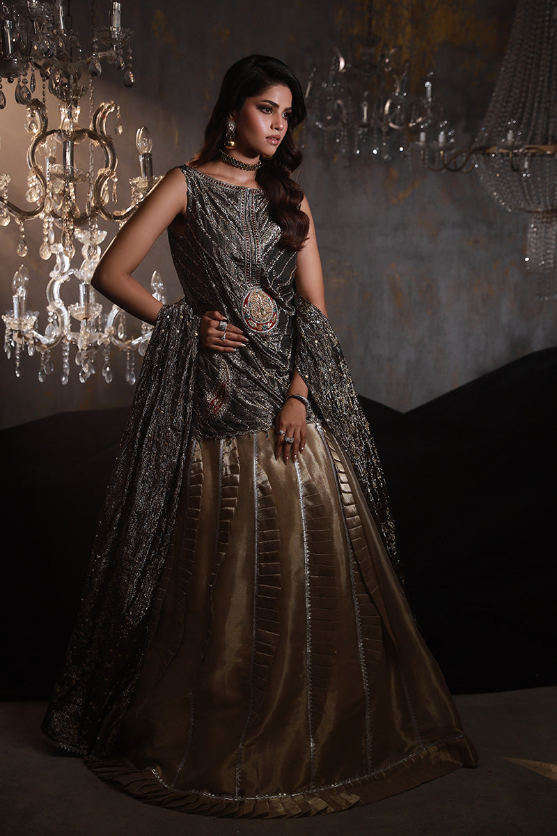 Wardha Saleem | Layla Wedding Formals | Layla-07 XS Black Shimmer Chiffon