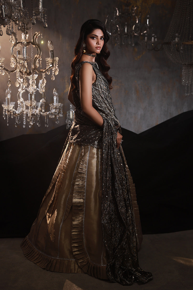 Wardha Saleem | Layla Wedding Formals | Layla-07 L Black Shimmer Chiffon