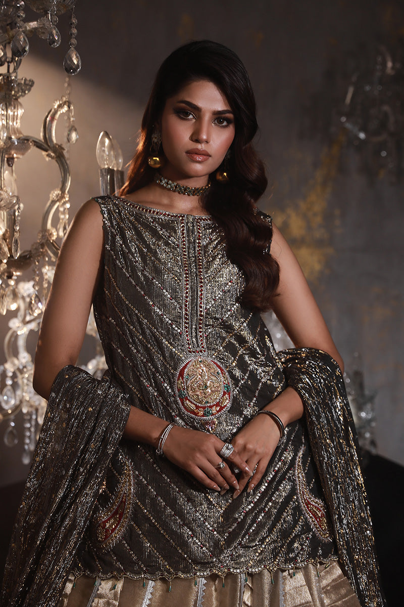Wardha Saleem | Layla Wedding Formals | Layla-07 S Black Shimmer Chiffon