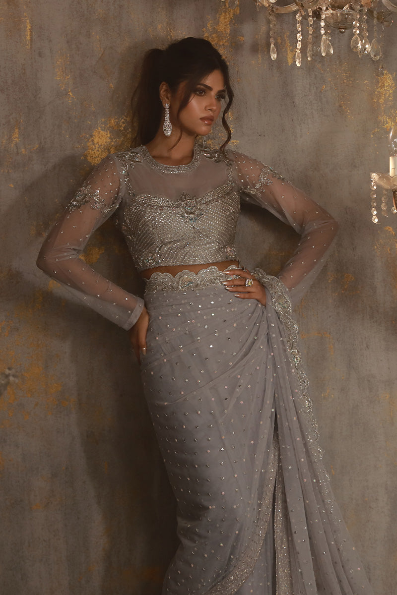 Wardha Saleem | Layla Wedding Formals | Layla-03 L Cloud Gray Lava Silk