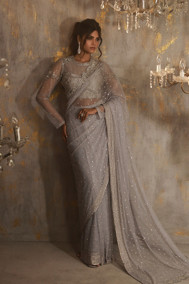 Wardha Saleem | Layla Wedding Formals | Layla-03 M Cloud Gray Lava Silk