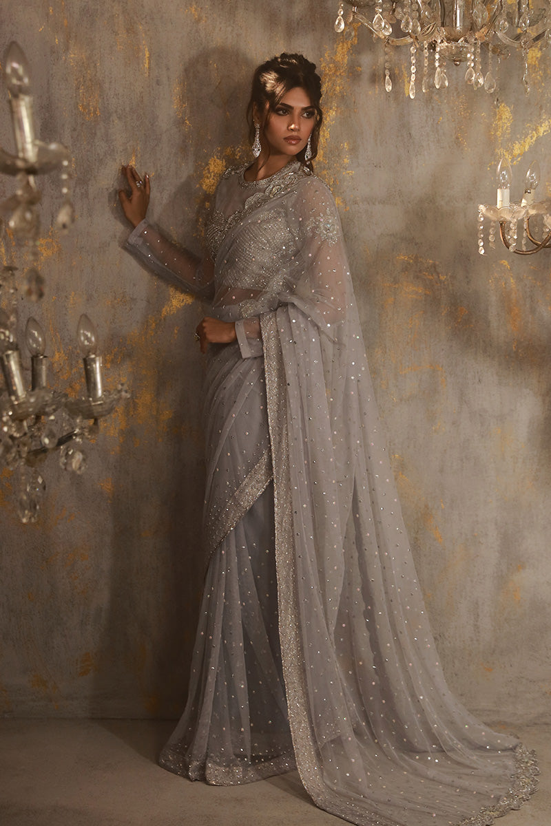 Wardha Saleem | Layla Wedding Formals | Layla-03 S Cloud Gray Lava Silk