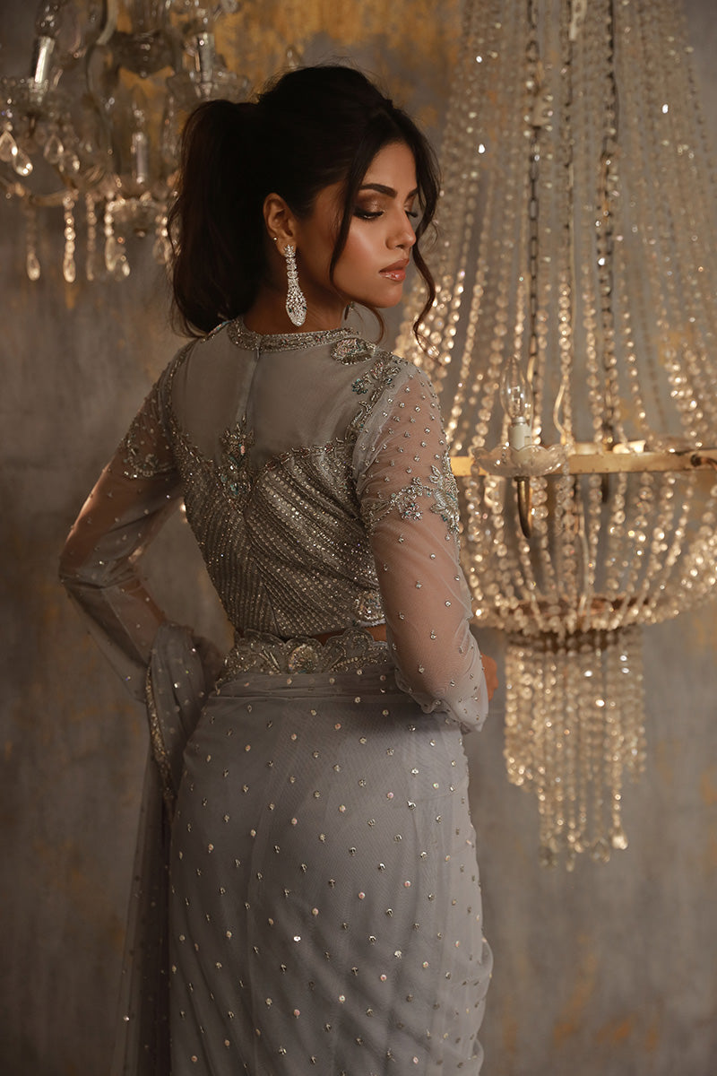 Wardha Saleem | Layla Wedding Formals | Layla-03 XL Cloud Gray Lava Silk