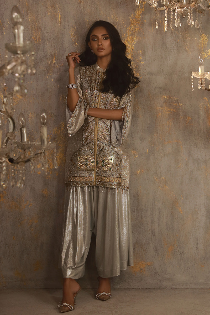 Wardha Saleem | Layla Wedding Formals | Layla-13 M Silver Shimmer Chiffon