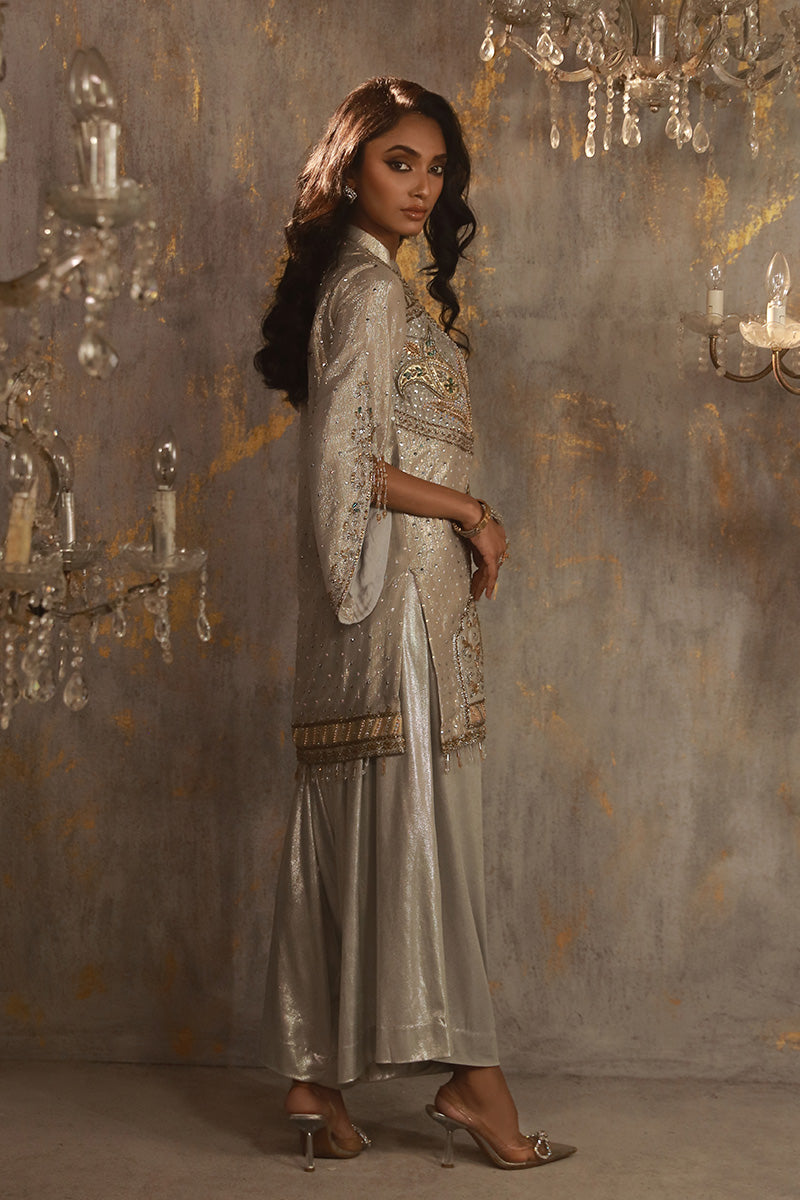 Wardha Saleem | Layla Wedding Formals | Layla-13 L Silver Shimmer Chiffon