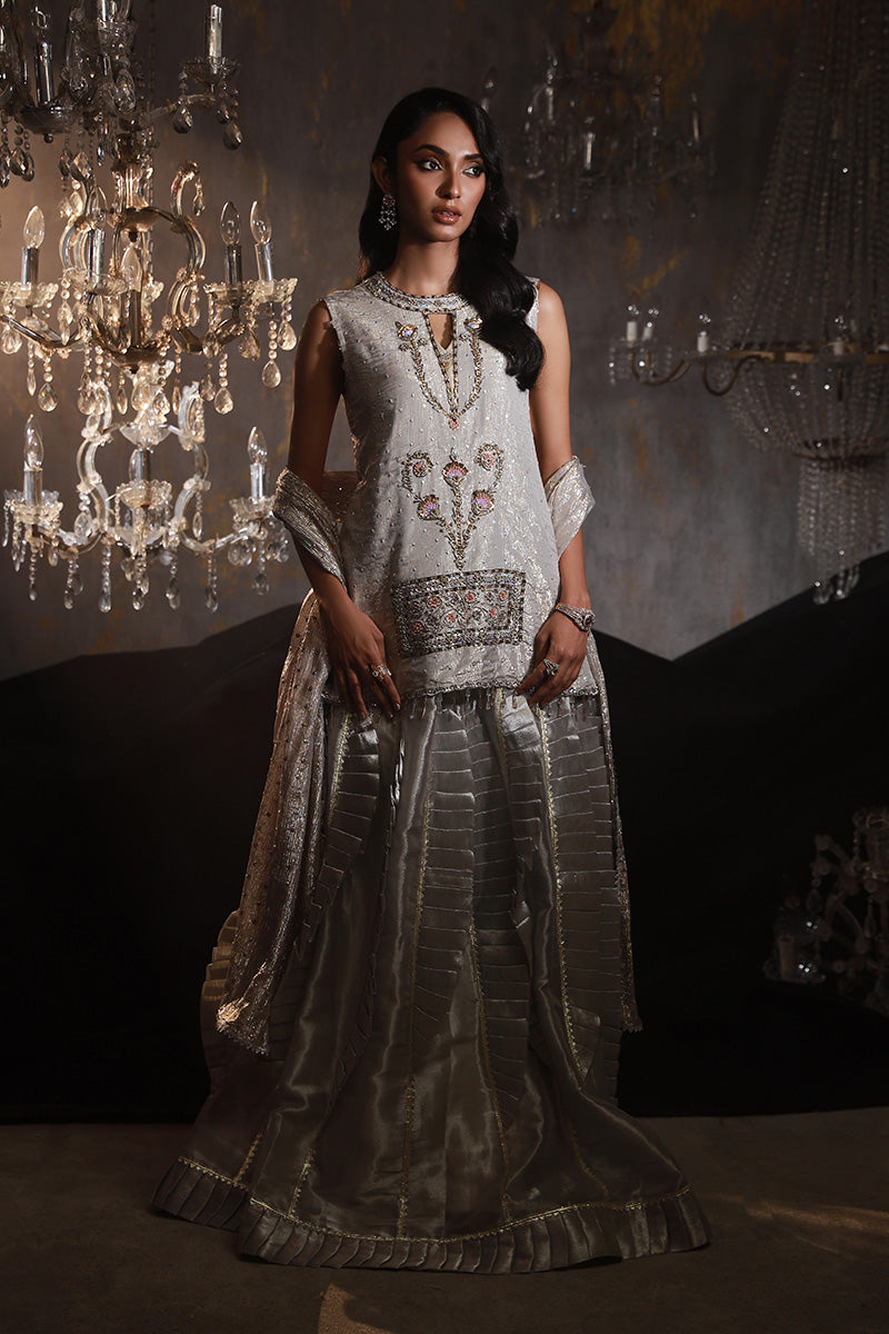 Wardha Saleem | Layla Wedding Formals | Layla-08 S Silver Shimmer Chiffon