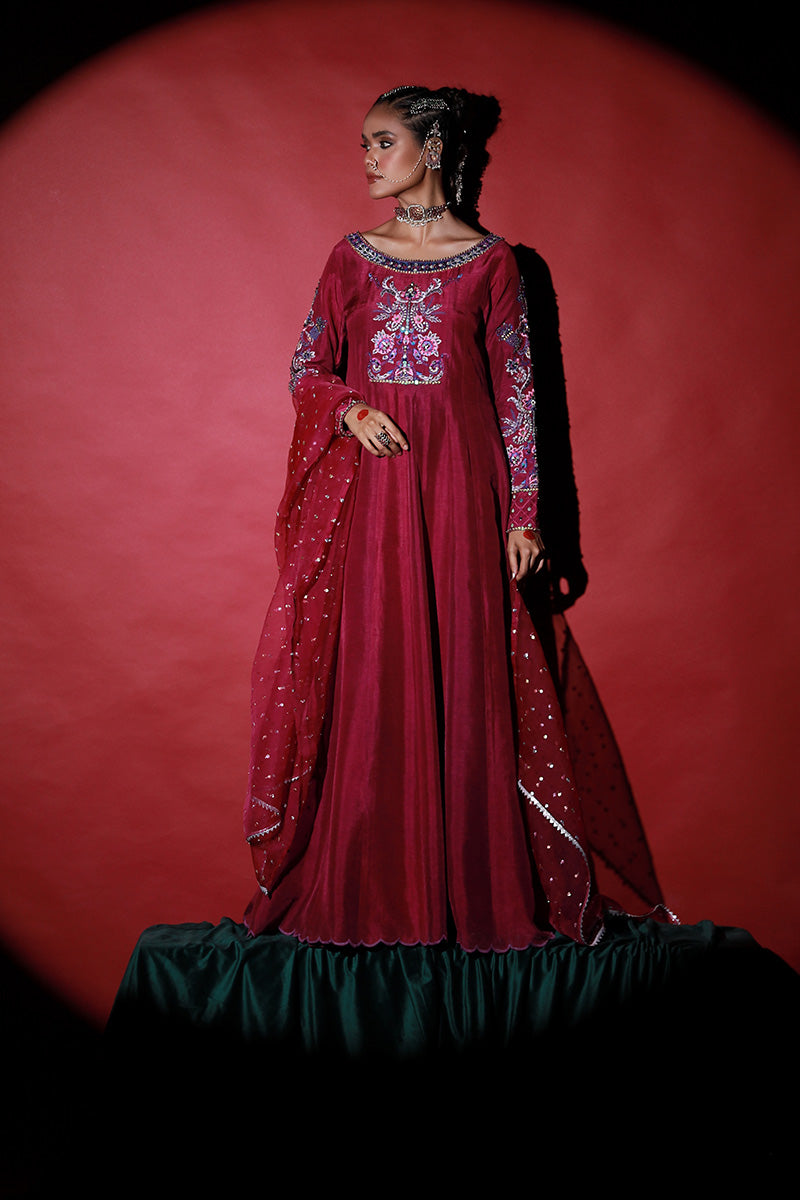 Wardha Saleem | Meeram Festive Formals | Jamuni XS Magenta Korean Raw Silk