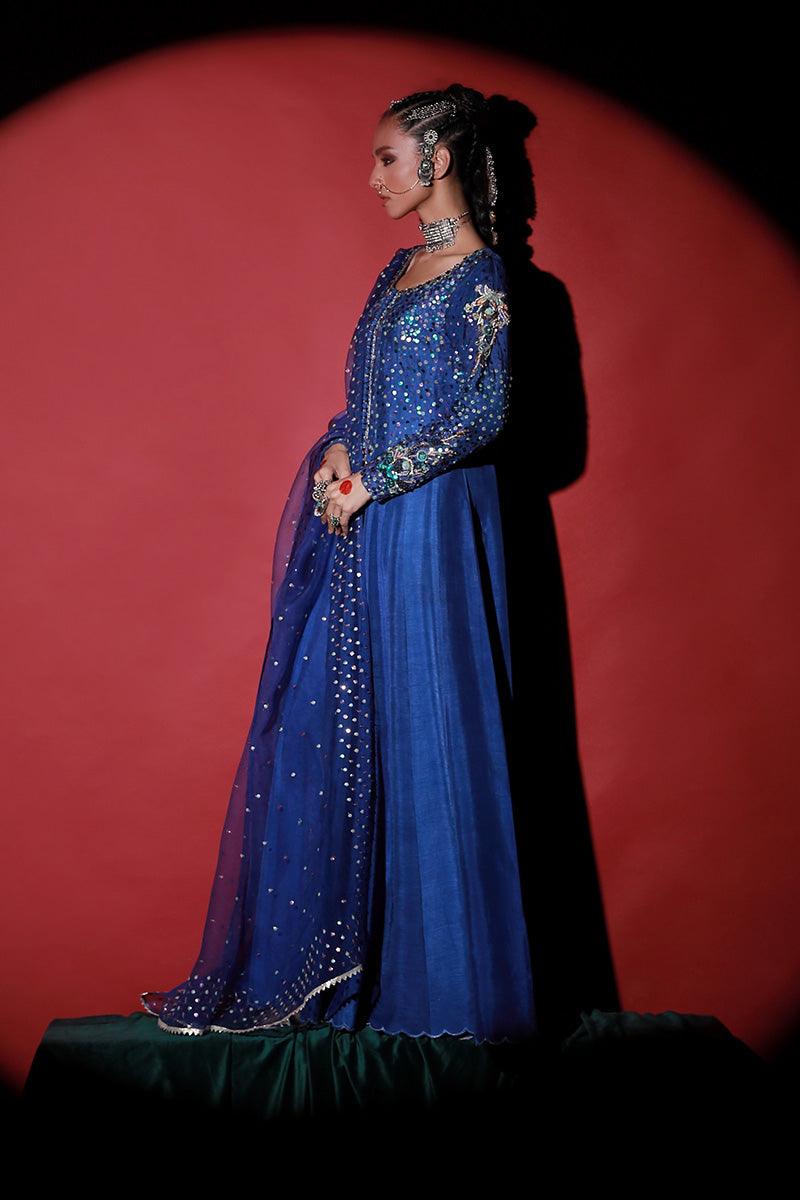Wardha Saleem | Meeram Festive Formals | Neel XL Midnight Blue Korean Raw Silk