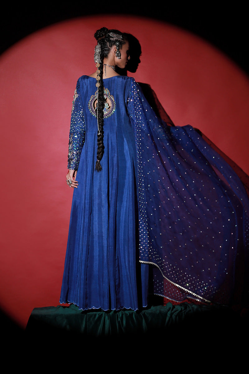 Wardha Saleem | Meeram Festive Formals | Neel S Midnight Blue Korean Raw Silk