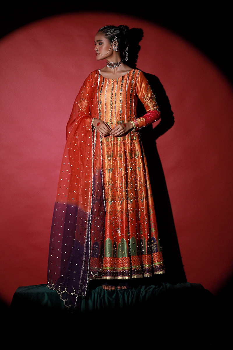 Wardha Saleem | Meeram Festive Formals | Mehraab XS Orange Korean Raw Silk