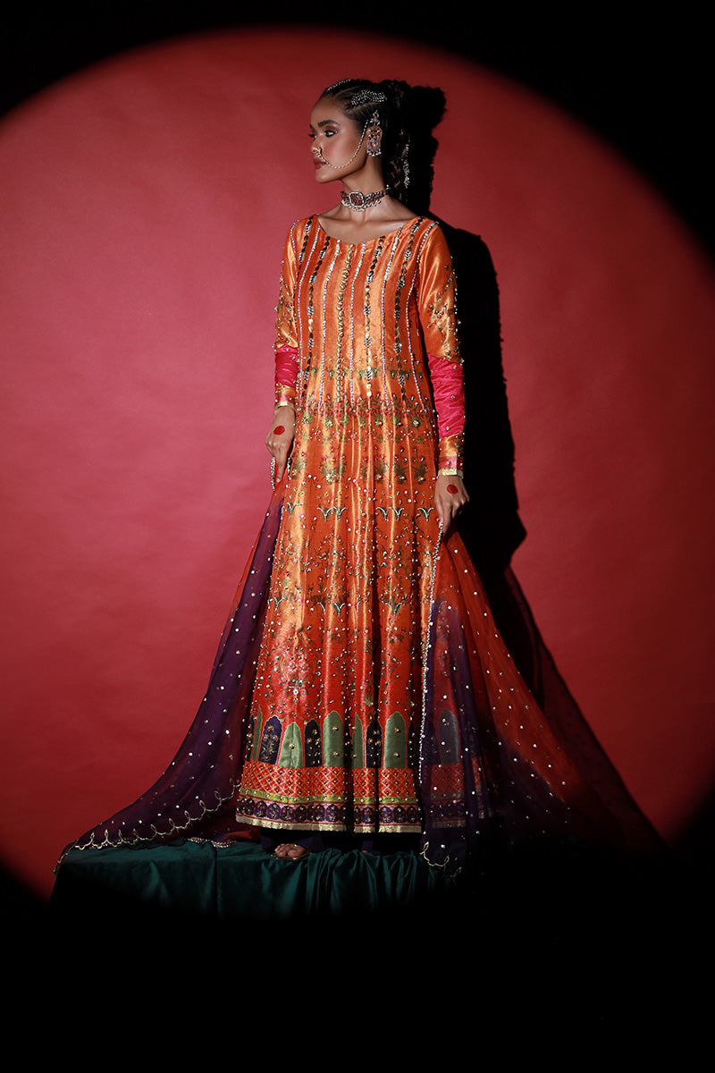 Wardha Saleem | Meeram Festive Formals | Mehraab L Orange Korean Raw Silk