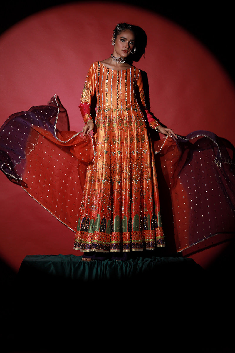 Wardha Saleem | Meeram Festive Formals | Mehraab XL Orange Korean Raw Silk