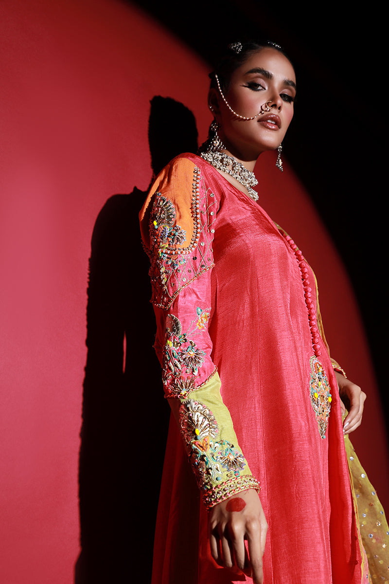 Wardha Saleem | Meeram Festive Formals | Aatish M Coral Pink Korean Raw Silk
