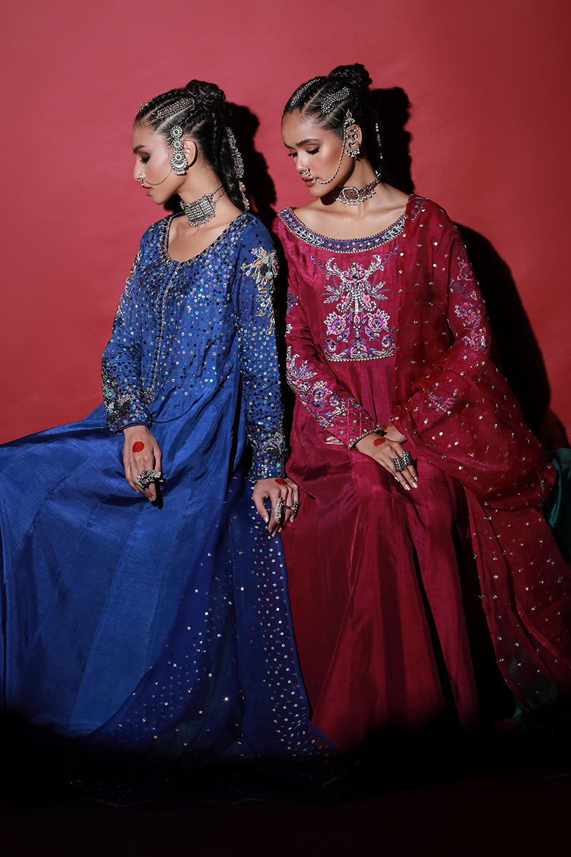Wardha Saleem | Meeram Festive Formals | Neel M Midnight Blue Korean Raw Silk