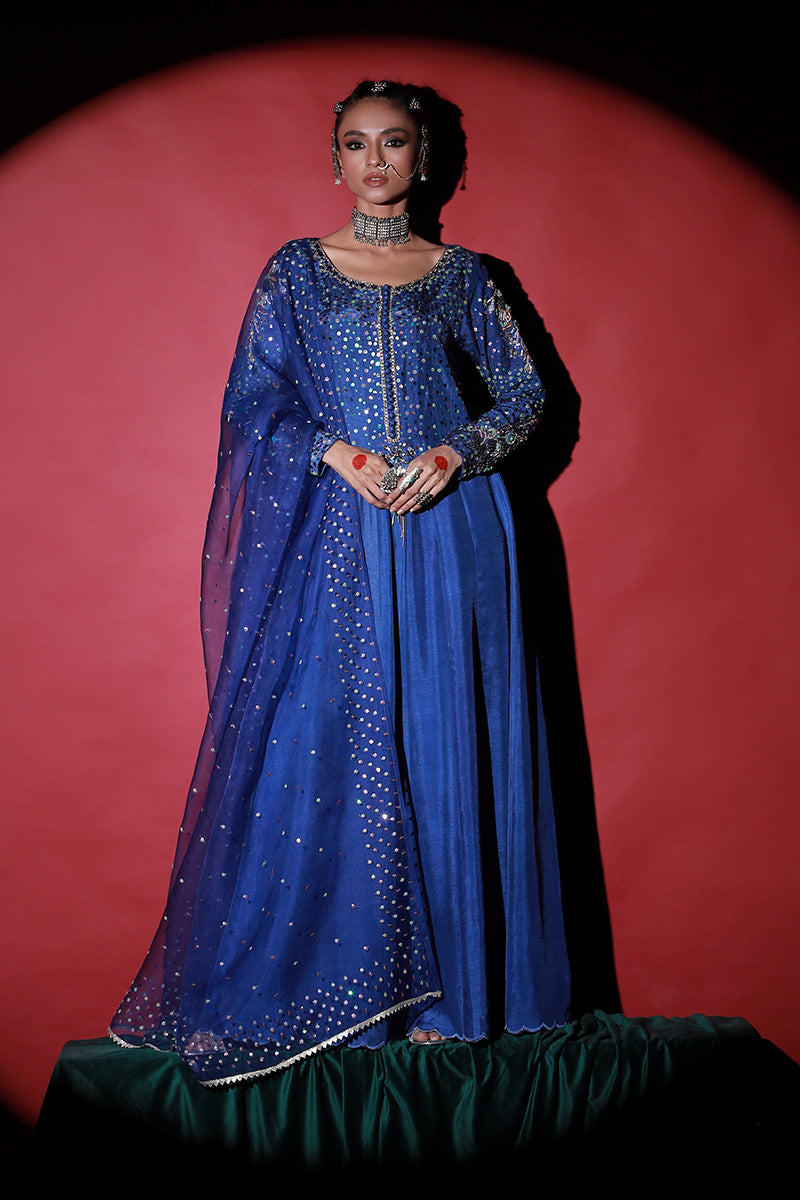 Wardha Saleem | Meeram Festive Formals | Neel XS Midnight Blue Korean Raw Silk