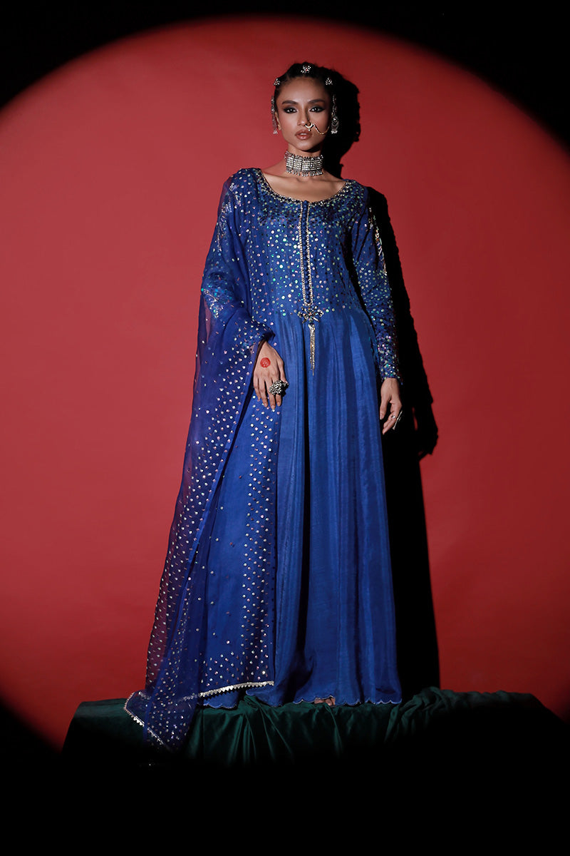 Wardha Saleem | Meeram Festive Formals | Neel L Midnight Blue Korean Raw Silk