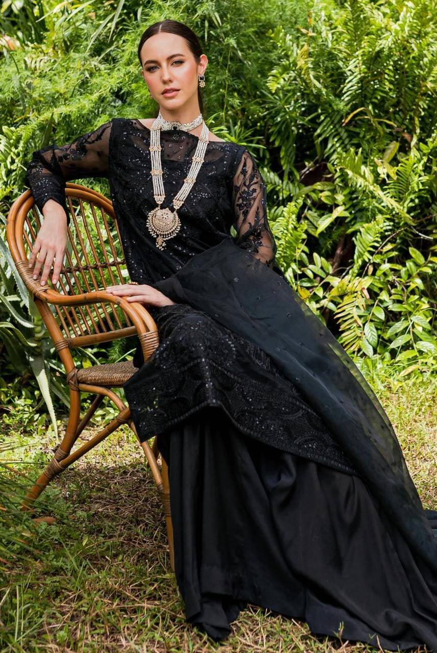 Maryum N Maria | Sorina Luxury Chiffon 23 | Raven (MW23-507) - Pakistani Designer Dress - by Maryum N Maria | Type: Formal - 100% Original at Saira Sultan