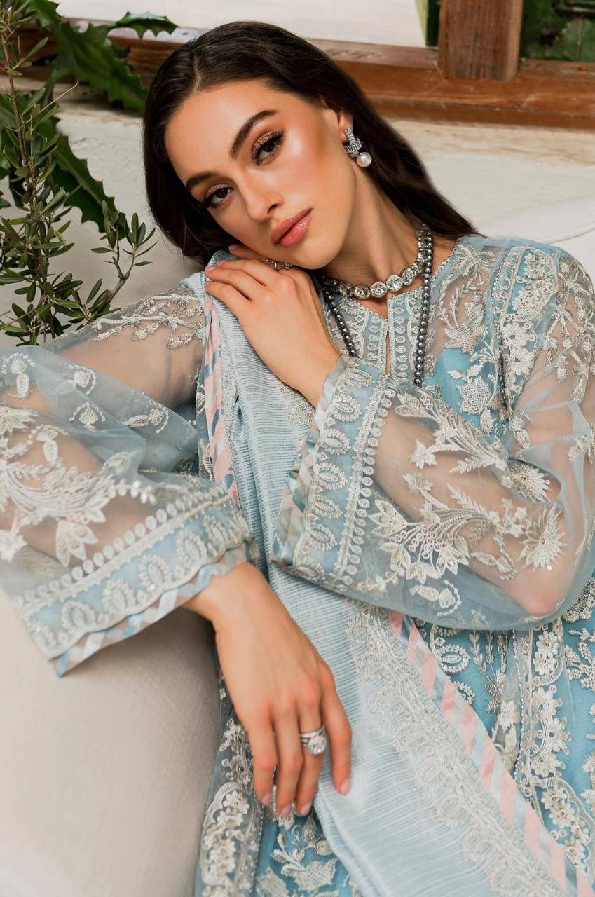 Maryum N Maria | Sorina Luxury Chiffon 23 | Sky Light (MW23-502) - Pakistani Designer Dress - by Maryum N Maria | Type: Formal - 100% Original at Saira Sultan