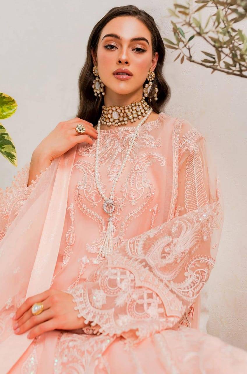 Maryum N Maria | Sorina Luxury Chiffon 23 | Peach Parfait (MW23-505) - Pakistani Designer Dress - by Maryum N Maria | Type: Formal - 100% Original at Saira Sultan