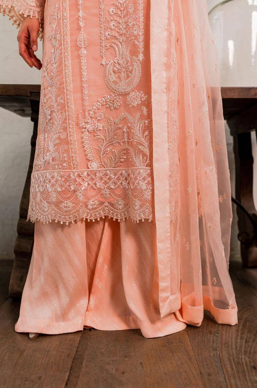 Maryum N Maria | Sorina Luxury Chiffon 23 | Peach Parfait (MW23-505) - Pakistani Designer Dress - by Maryum N Maria | Type: Formal - 100% Original at Saira Sultan