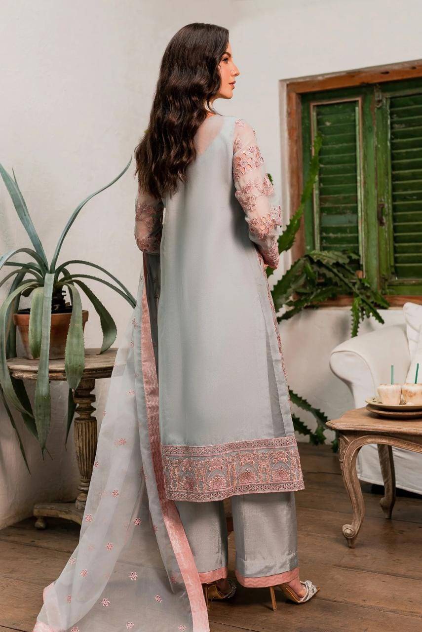 Maryum N Maria | Sorina Luxury Chiffon 23 | Dawn Blue (MW23-510) - Pakistani Designer Dress - by Maryum N Maria | Type: Formal - 100% Original at Saira Sultan