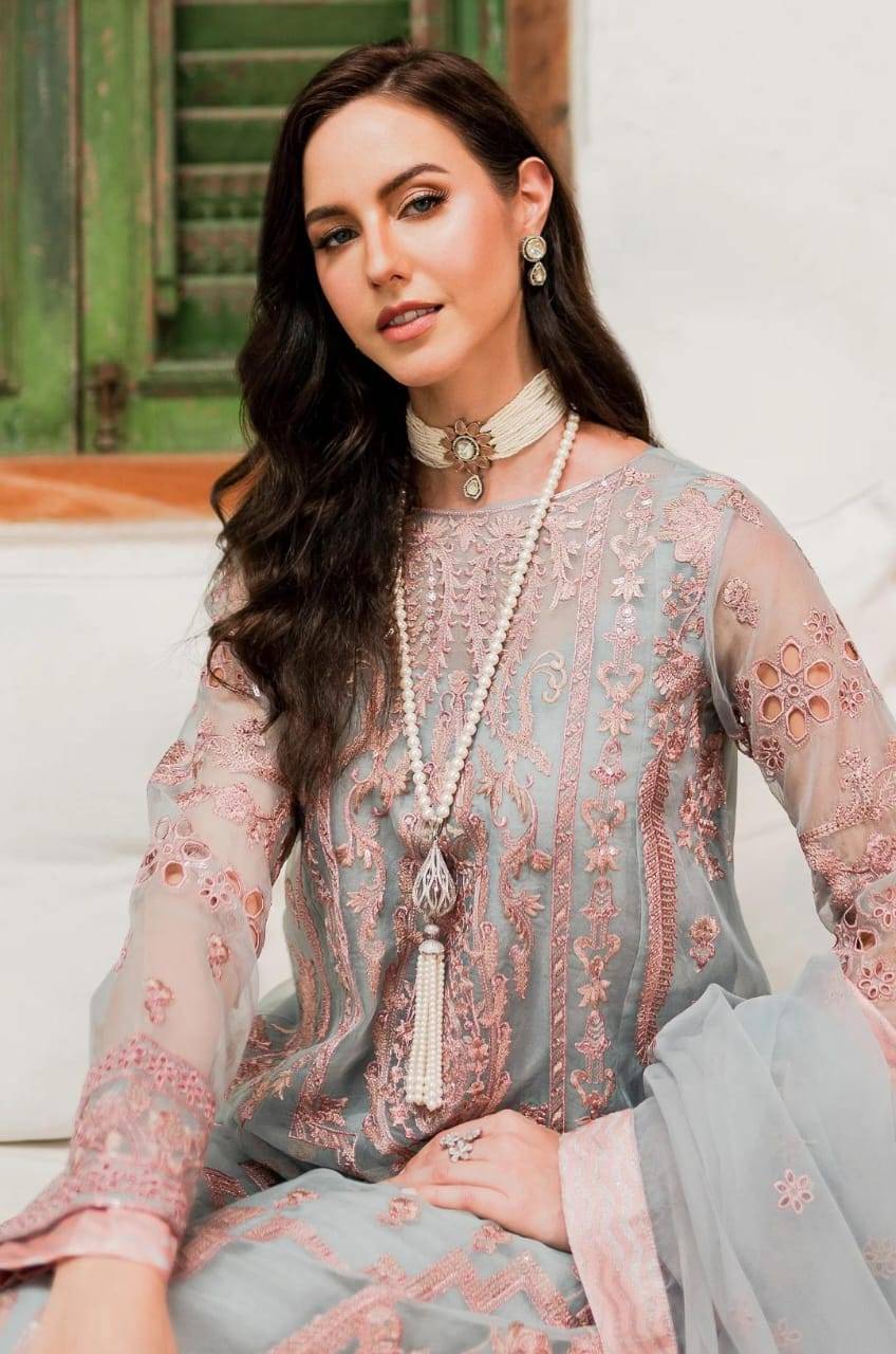 Maryum N Maria | Sorina Luxury Chiffon 23 | Dawn Blue (MW23-510) - Pakistani Designer Dress - by Maryum N Maria | Type: Formal - 100% Original at Saira Sultan