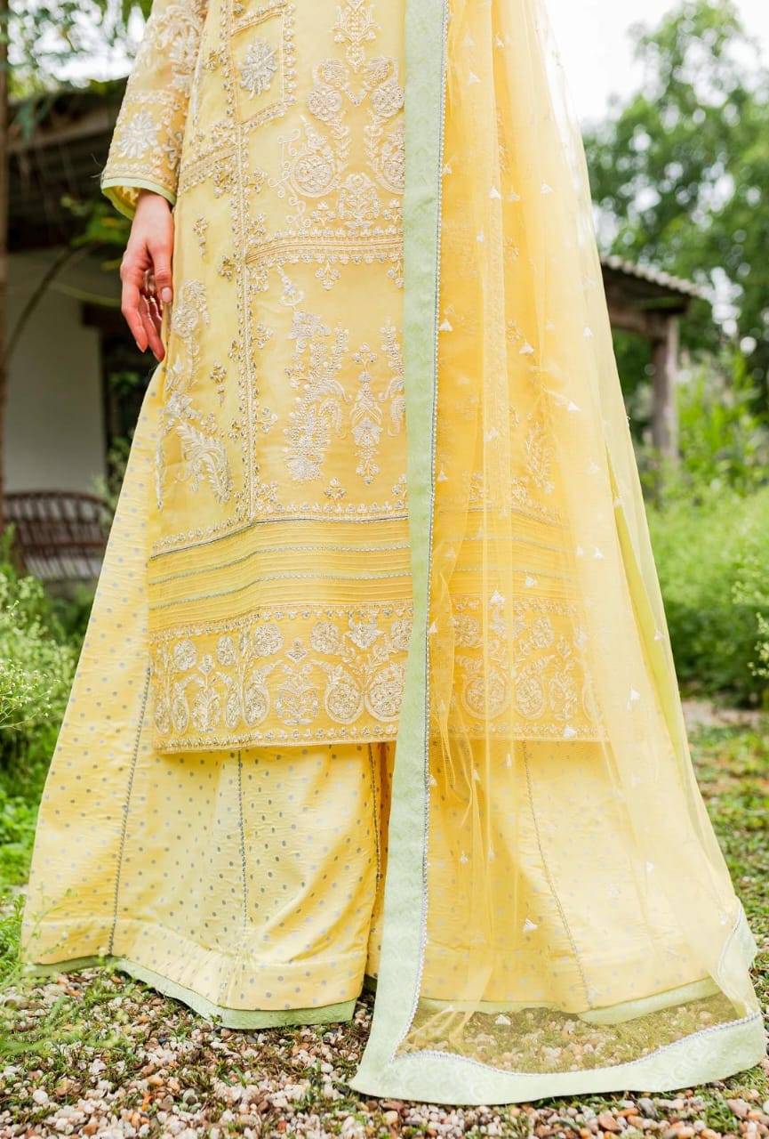Maryum N Maria | Sorina Luxury Chiffon 23 | Lemon Zest (MW23-508) - Pakistani Designer Dress - by Maryum N Maria | Type: Formal - 100% Original at Saira Sultan