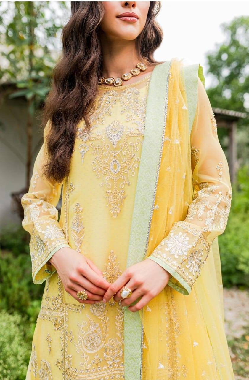 Maryum N Maria | Sorina Luxury Chiffon 23 | Lemon Zest (MW23-508) - Pakistani Designer Dress - by Maryum N Maria | Type: Formal - 100% Original at Saira Sultan