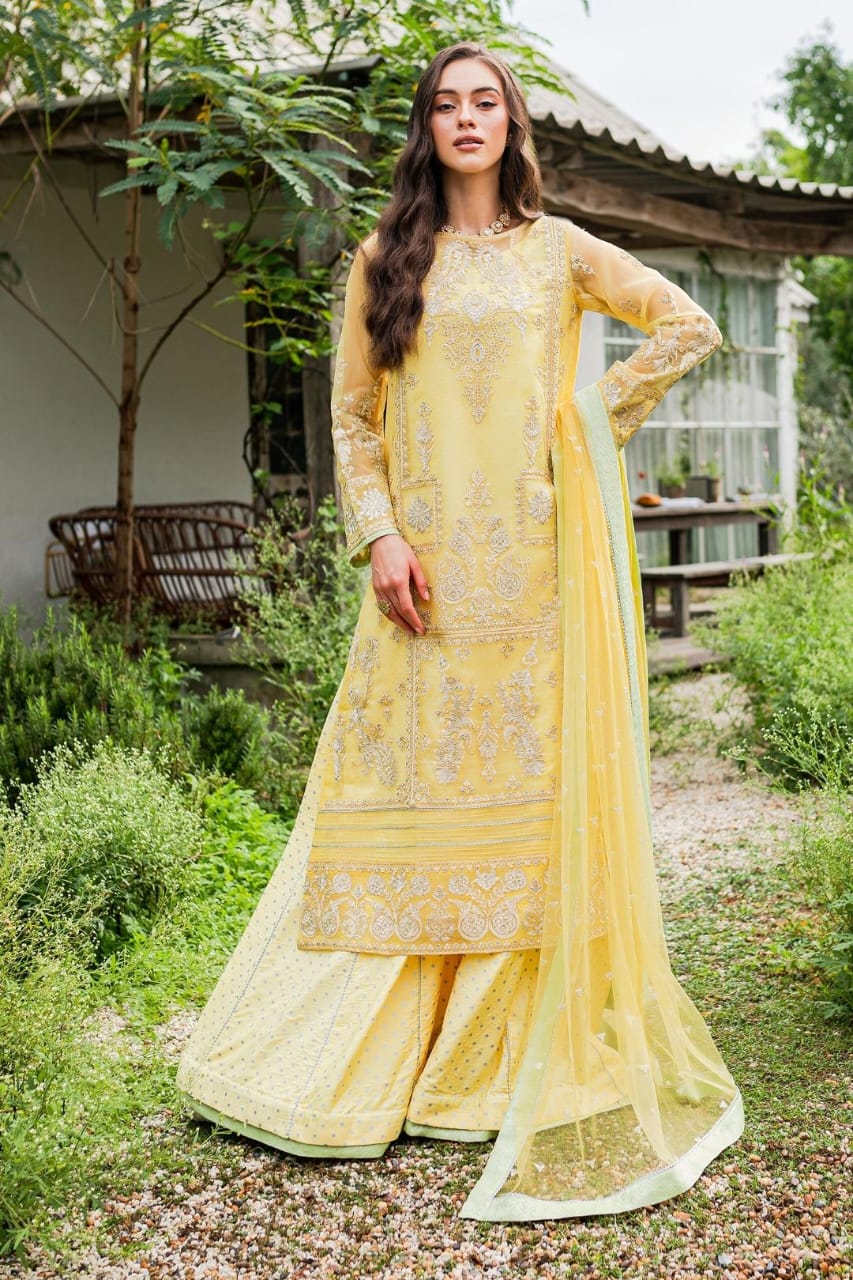 Maryum N Maria | Sorina Luxury Chiffon 23 | Lemon Zest (MW23-508) - Pakistani Designer Dress - by Maryum N Maria | Type: Formal - 100% Original at Saira Sultan