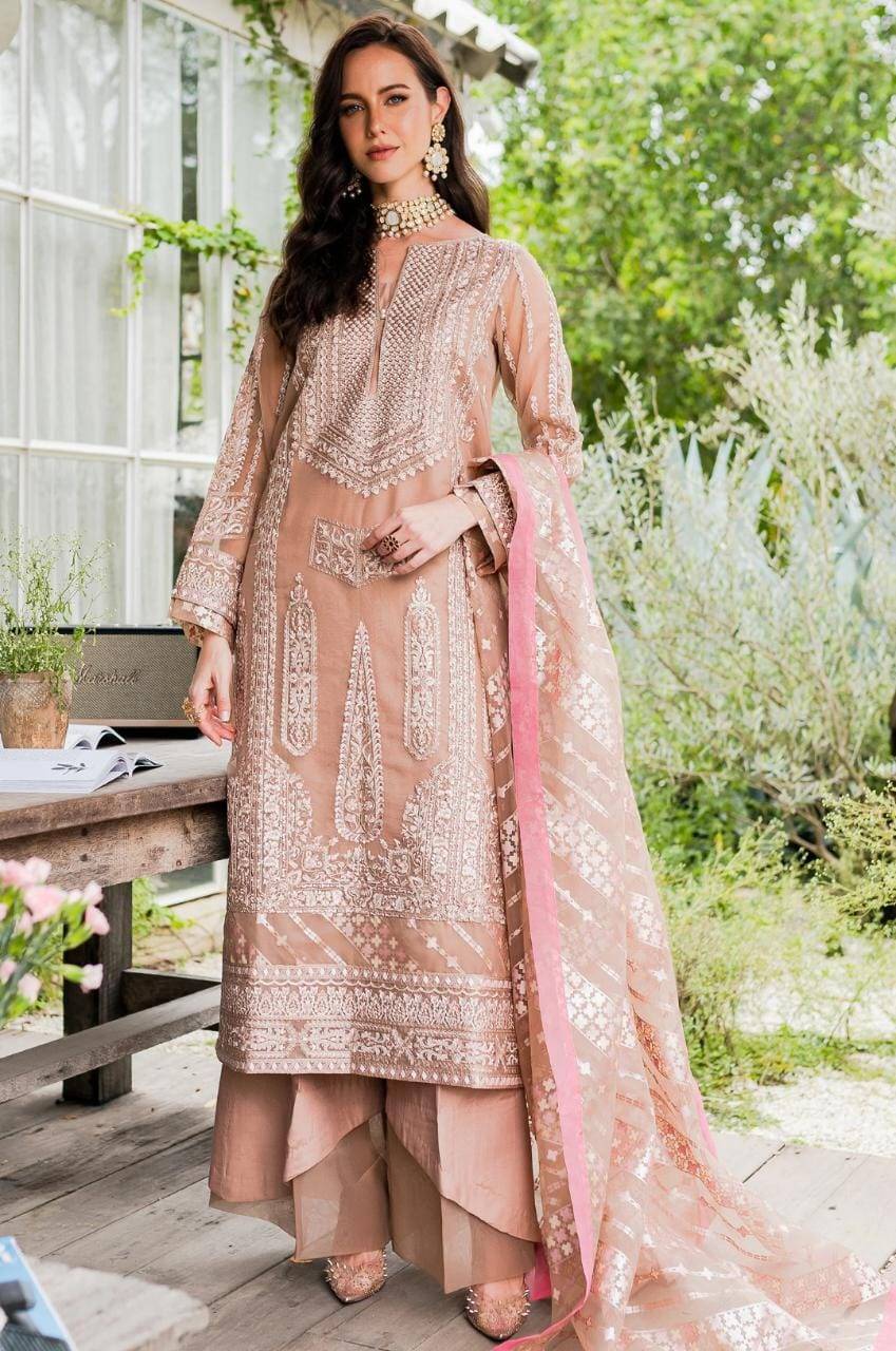 Maryum N Maria | Sorina Luxury Chiffon 23 | Peach Beige (MW23-503) - Pakistani Designer Dress - by Maryum N Maria | Type: Formal - 100% Original at Saira Sultan