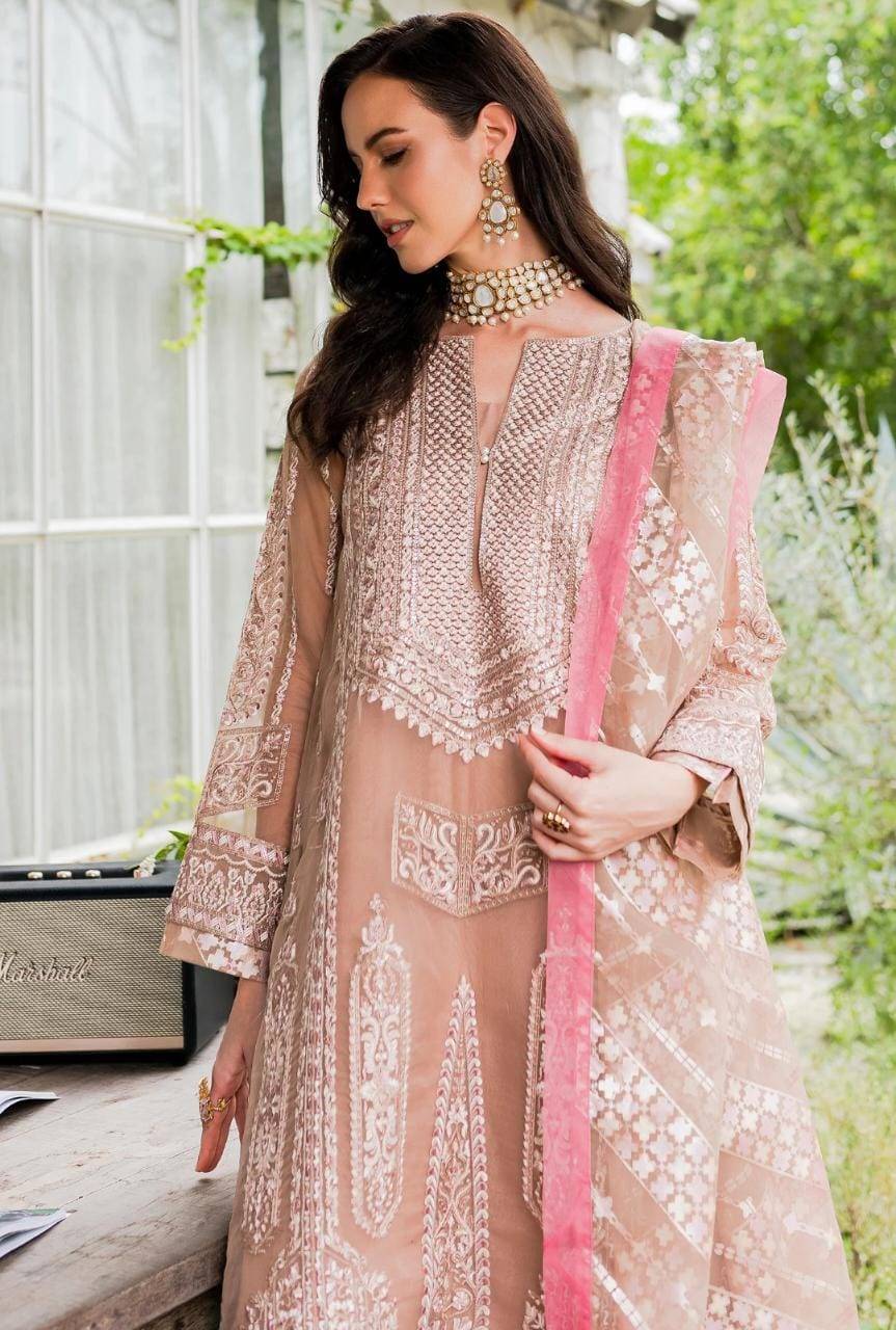 Maryum N Maria | Sorina Luxury Chiffon 23 | Peach Beige (MW23-503) - Pakistani Designer Dress - by Maryum N Maria | Type: Formal - 100% Original at Saira Sultan