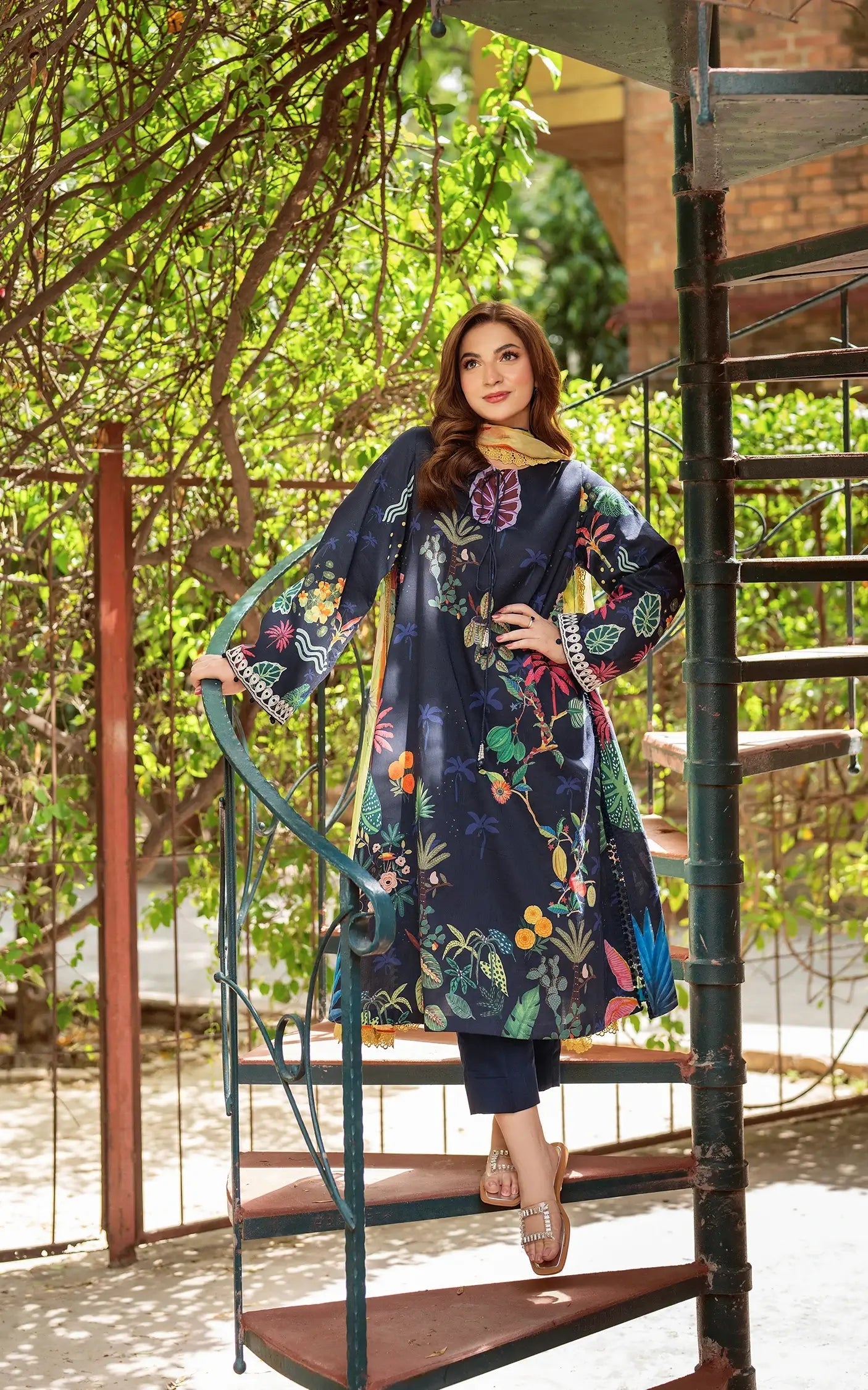 Asifa and Nabeel | Yakin Summer 25 | Twilight in Bloom-(YKL25-06) M Navy Blue Lawn