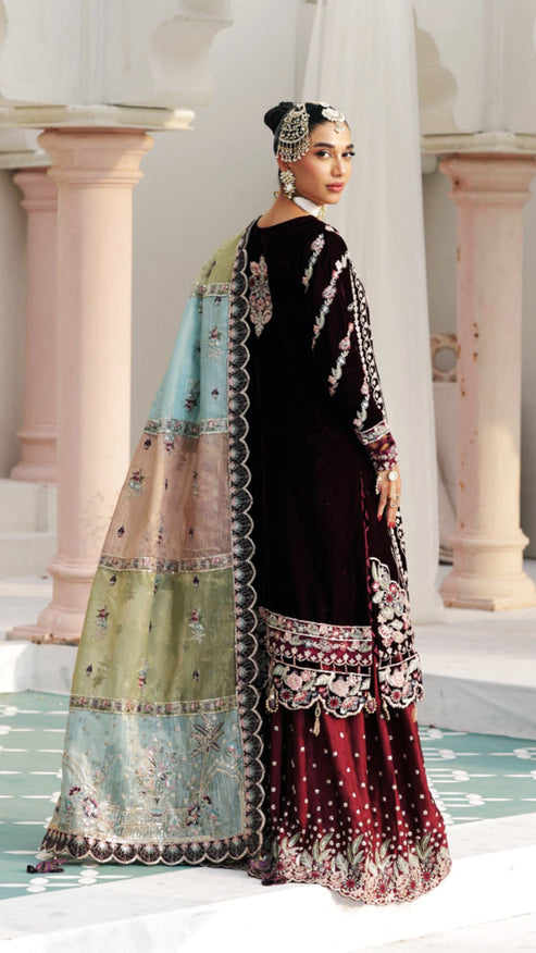 Zebtan | Andaz e Makhmal | ZAM-04 S Dark Maroon Velvet