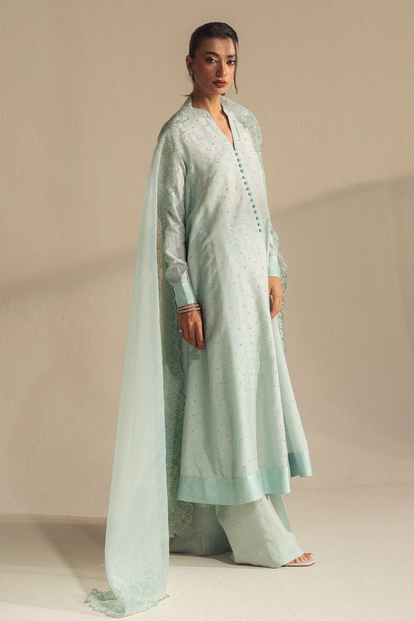 Zara Shahjahan | Fall Festive 24 | ZC-2068 L Aqua Blue Raw Silk
