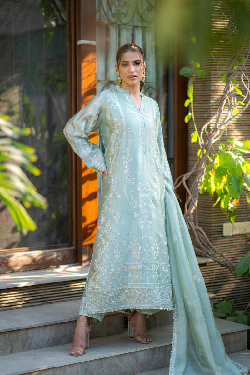 Wahaj M Khan | Pari Collection | Mint Sheesha Pari Set - Pakistani Designer Dress - by Wahaj M Khan - Type : Ladies Clothes - 100% Original at Saira Sultan