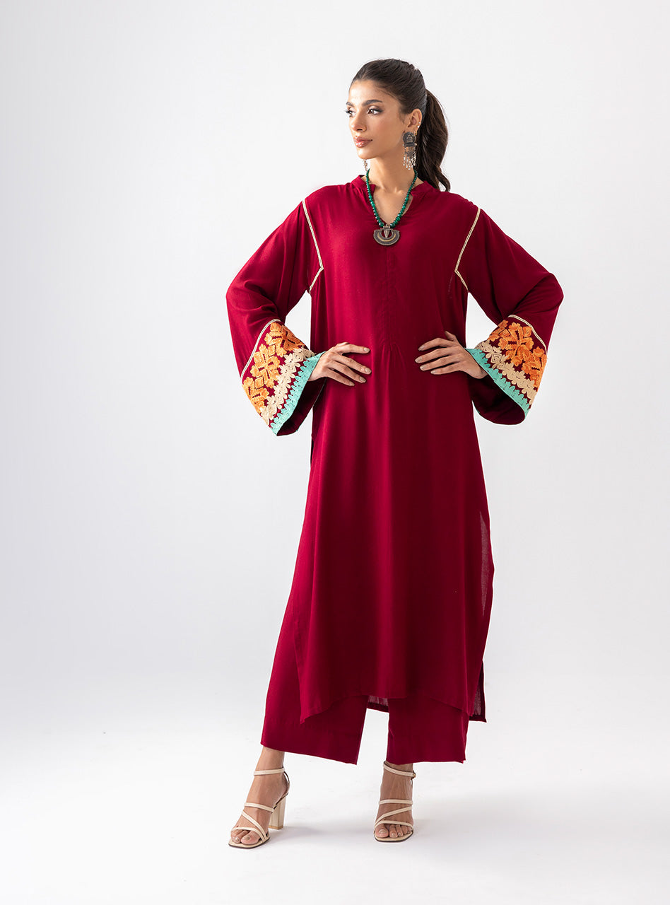 Zainab Chottani | Aara Casual Pret | Divine Maroon L Maroon Ecovero Viscose