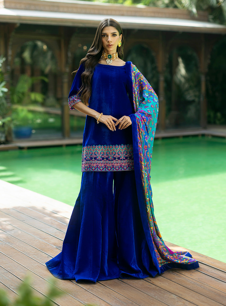 Zainab Chottani | Makhmal Luxe Pret | Marjan XS Electric Blue Velvet