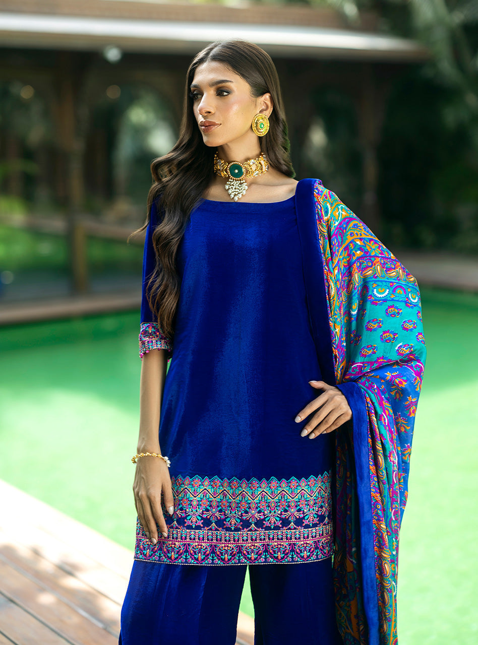 Zainab Chottani | Makhmal Luxe Pret | Marjan M Electric Blue Velvet