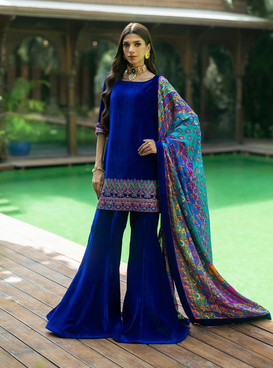 Zainab Chottani | Makhmal Luxe Pret | Marjan S Electric Blue Velvet