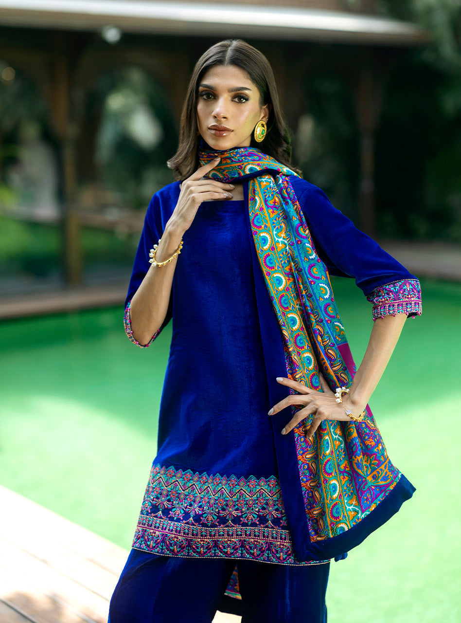 Zainab Chottani | Makhmal Luxe Pret | Marjan XL Electric Blue Velvet