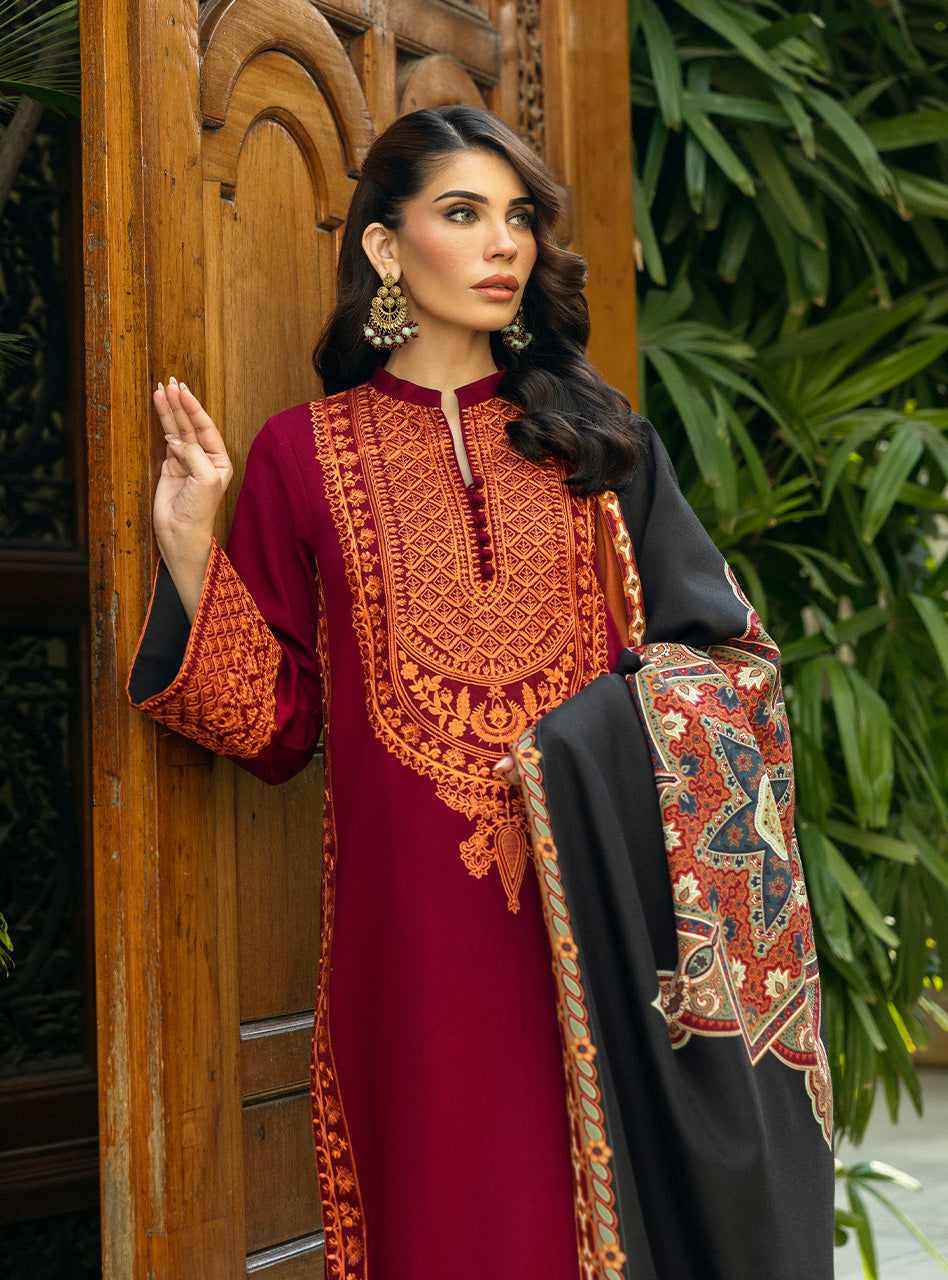 Zainab Chottani | Winter Shawls 24 | Sila M Maroon Herringbone
