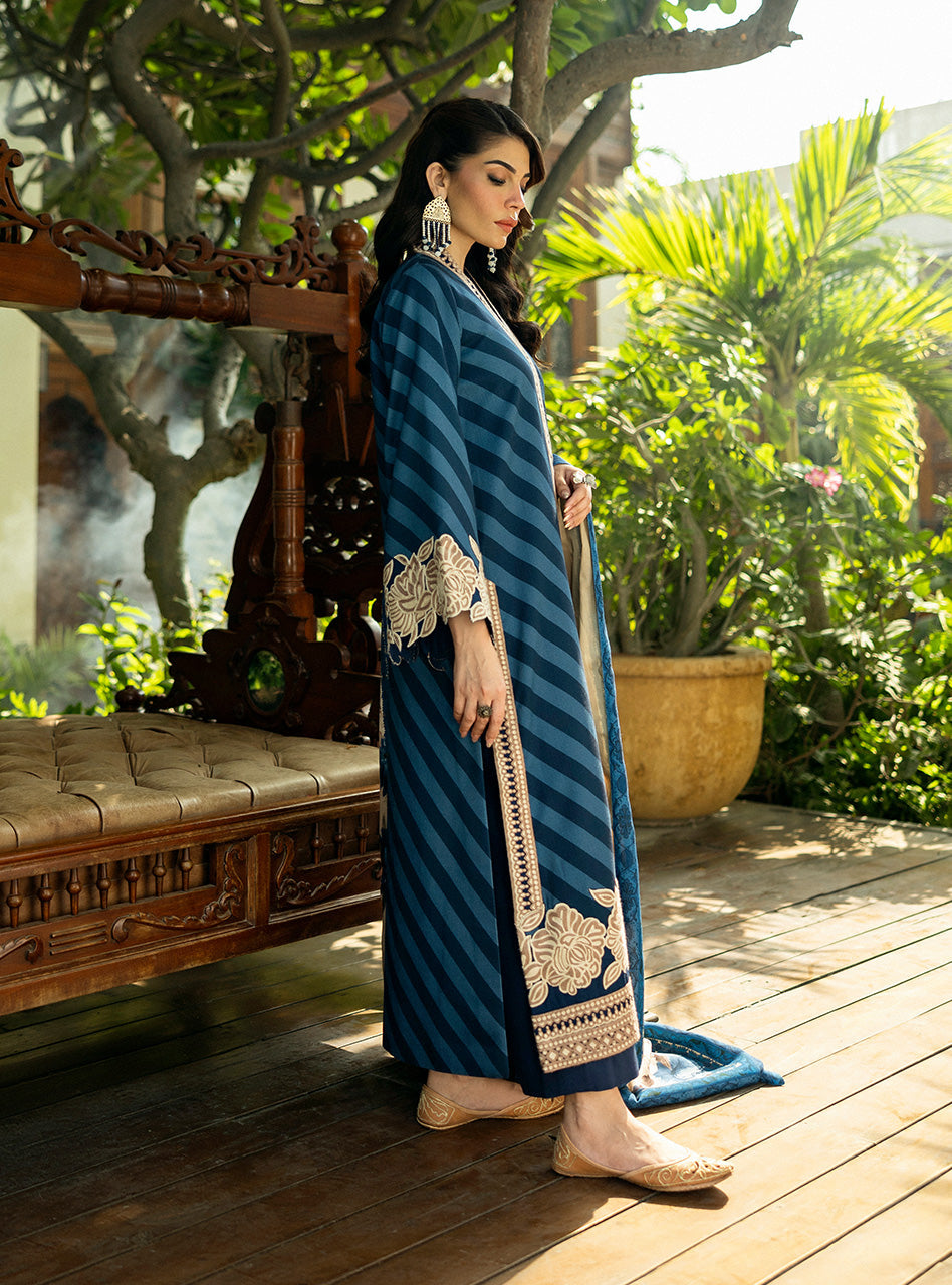Zainab Chottani | Winter Shawls 24 | Alayna M Navy Herringbone