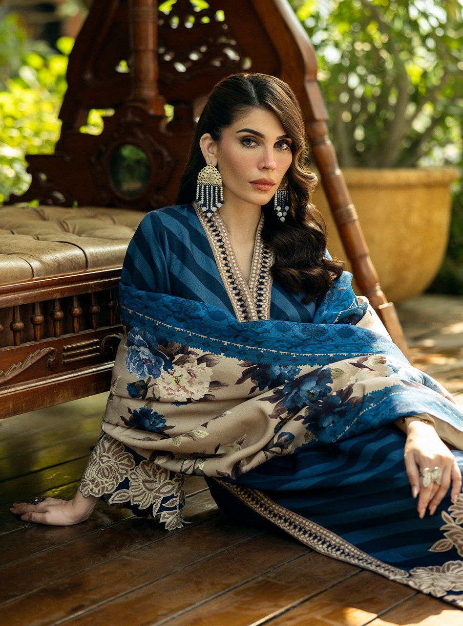 Zainab Chottani | Winter Shawls 24 | Alayna Custom Size Navy Herringbone