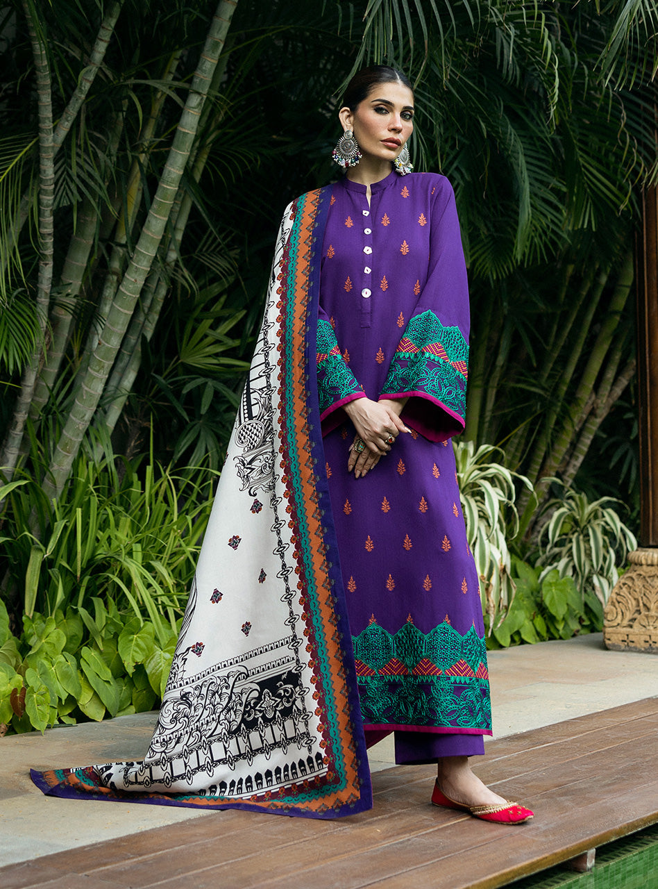 Zainab Chottani | Winter Shawls 24 | Vaniza XL Purple Herringbone