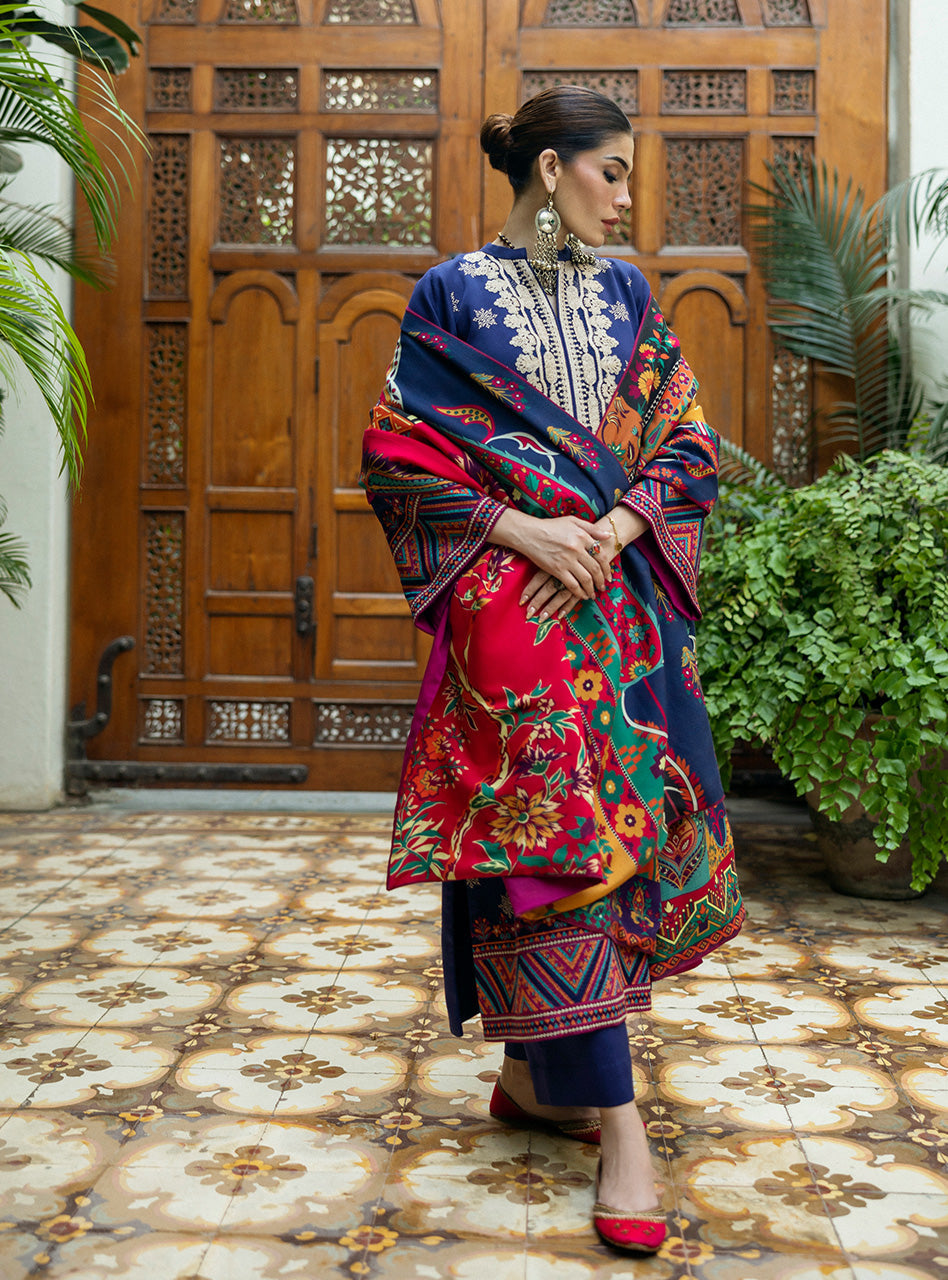 Zainab Chottani | Winter Shawls 24 |Maya L Navy Herringbone