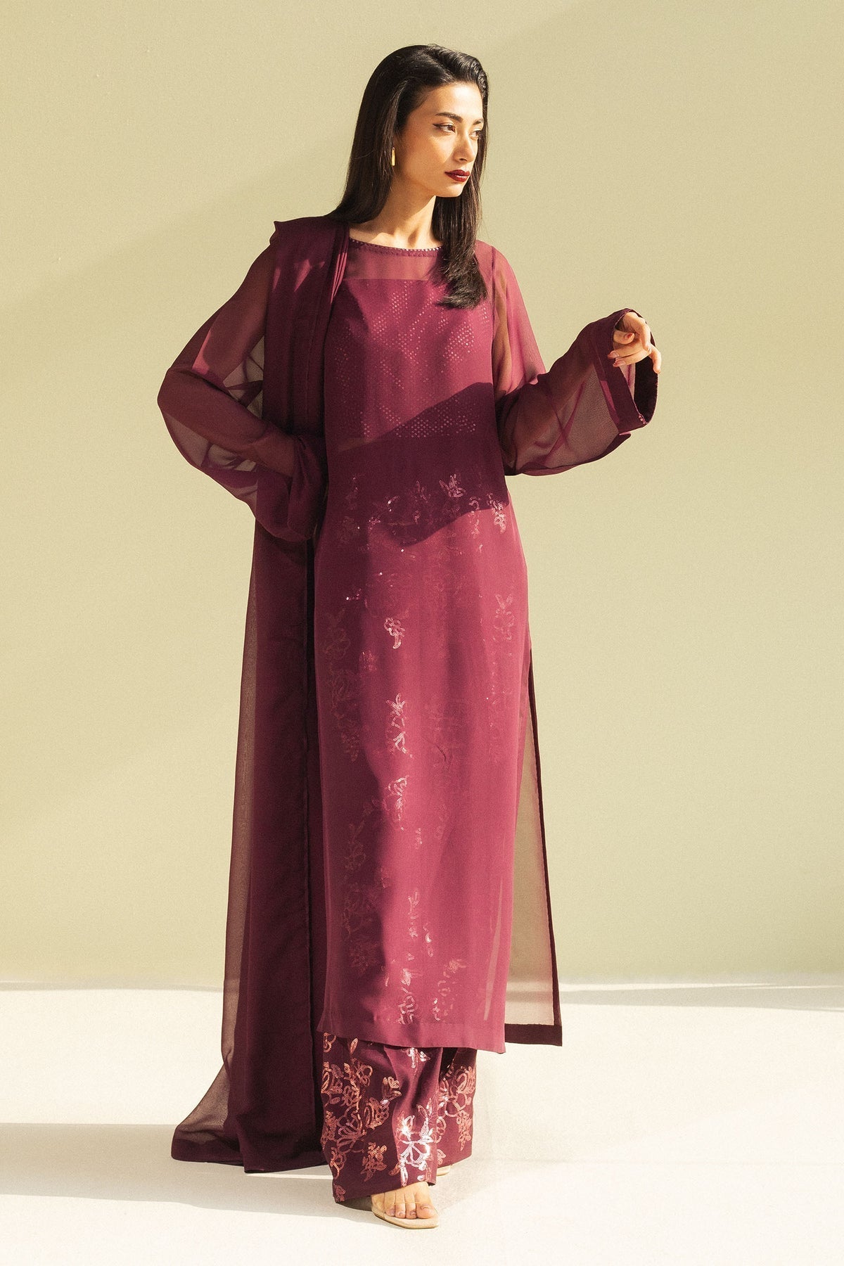 Zara Shahjahan | Festive Wear 25 | ZR25F0110 XS Wine Georgette chiffon
