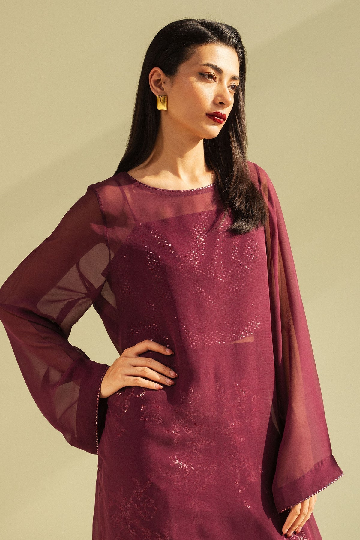 Zara Shahjahan | Festive Wear 25 | ZR25F0110 M Wine Georgette chiffon